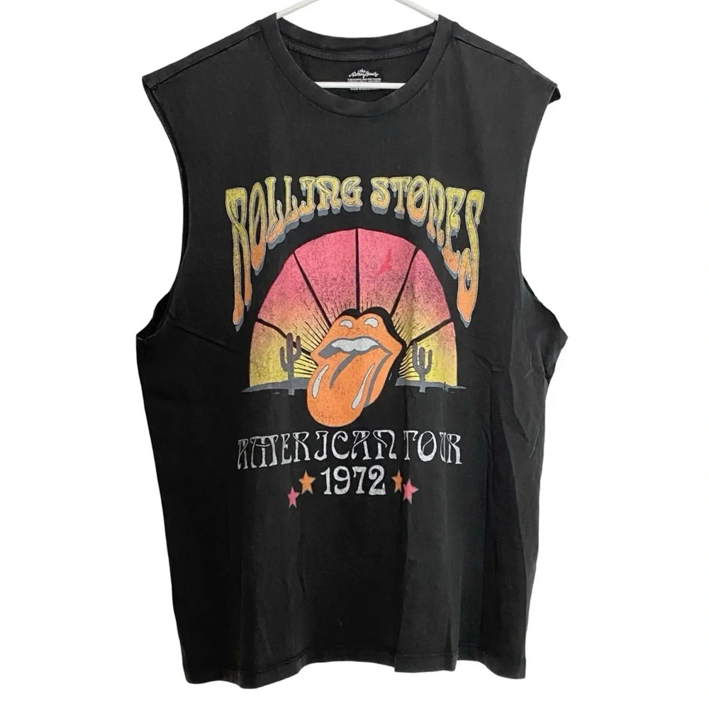 Rolling Stones Muscle Tee Mens Size Large Unisex Charcoal Tshirt American Tour - Picture 1 of 9